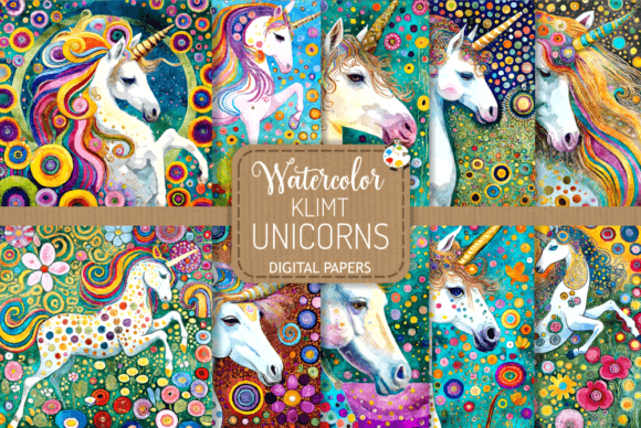 Download Klimt Unicorns - Watercolor Paintings - Premium Resources